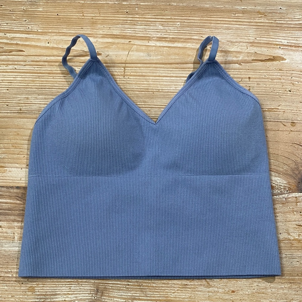 Blue Ribbed Crop Top
